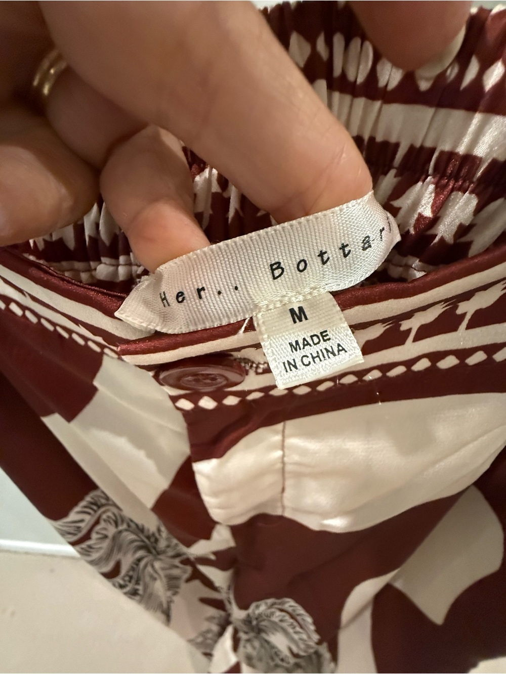 Wide Leg Tropical Print Satin Pants in Brown & Cream - Picture 3 of 4